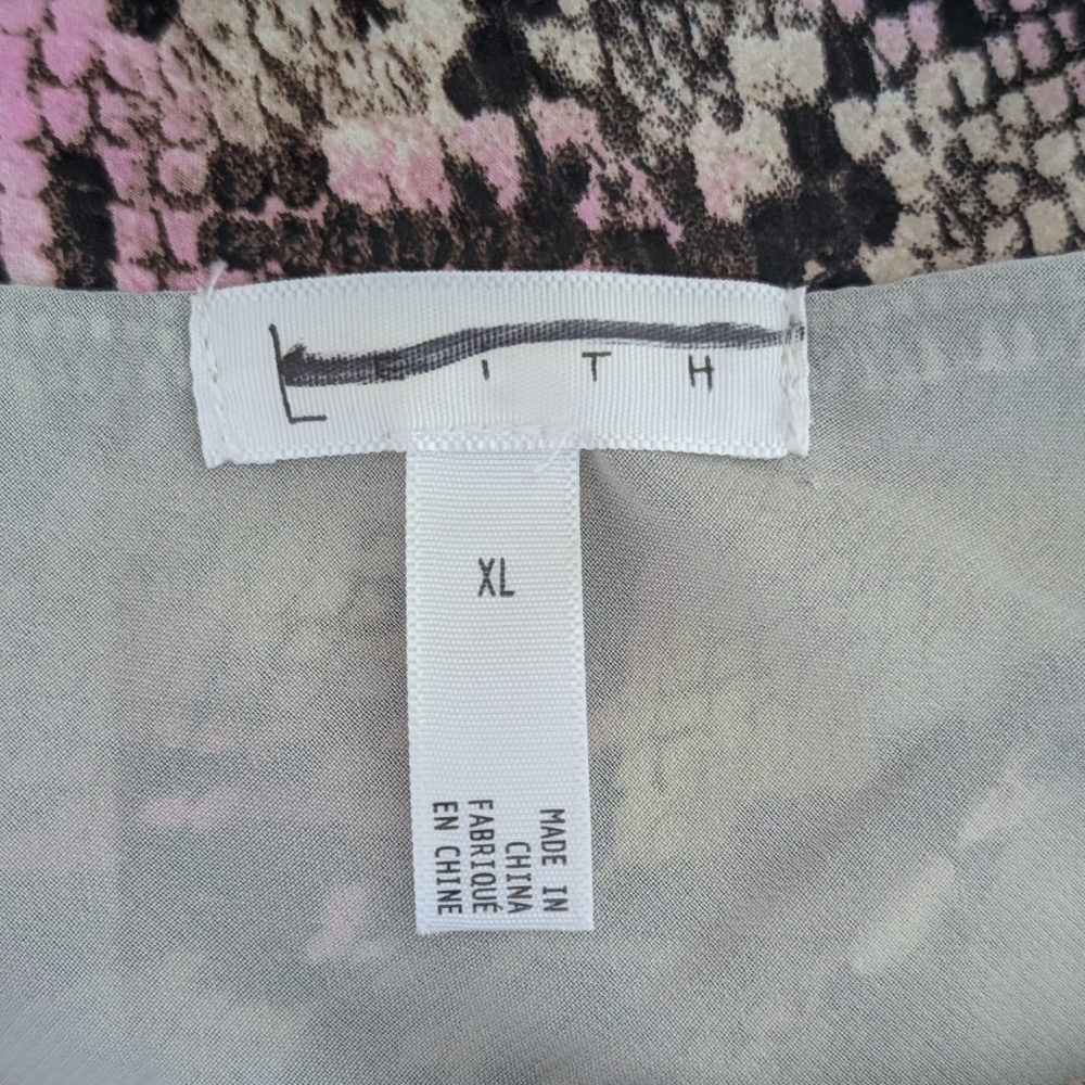 NWT Leith Satin Midi Skirt - Pink and Green Snakeskin - Size XL - Picture 2 of 3